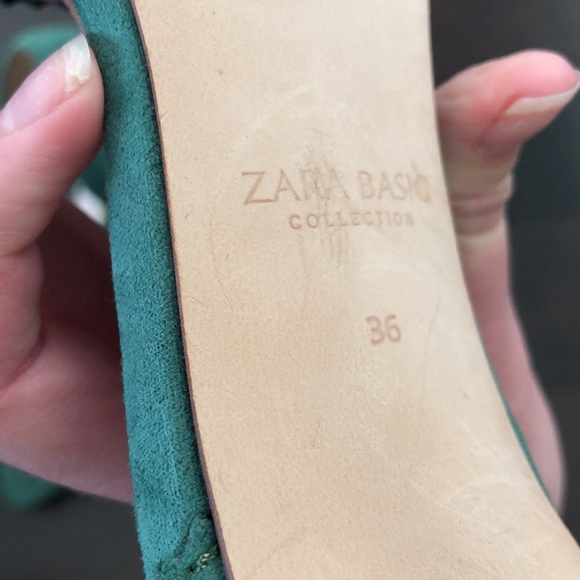 Zara Suede Green Peep Toe Heels - Picture 5 of 8